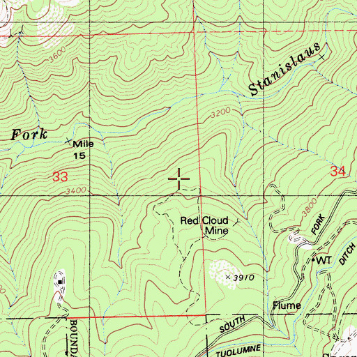 Topographic Map of Red Cloud Mine, CA