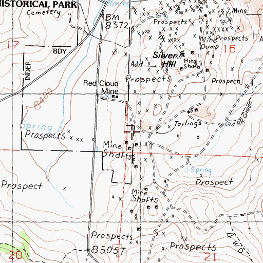 Topographic Map of Red Cloud Mine, CA
