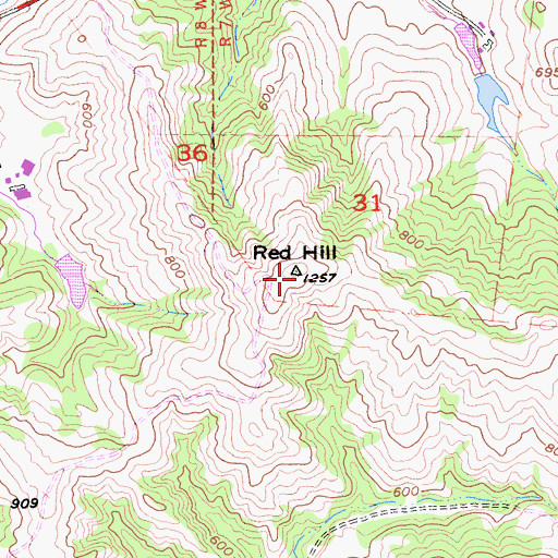 Topographic Map of Red Hill, CA