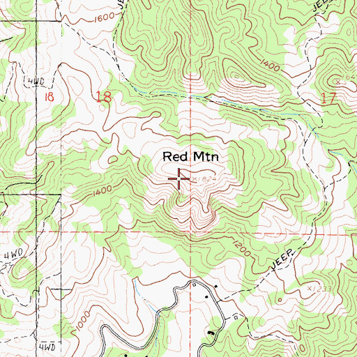 Topographic Map of Red Mountain, CA