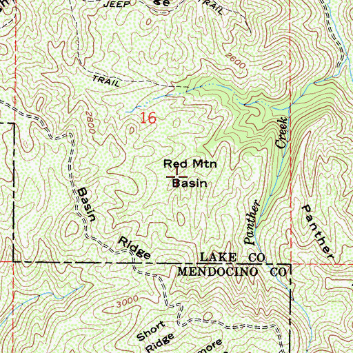 Topographic Map of Red Mountain Basin, CA