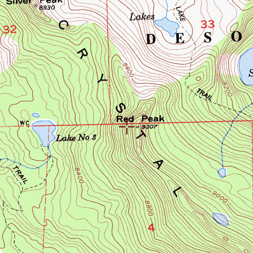 Topographic Map of Red Peak, CA