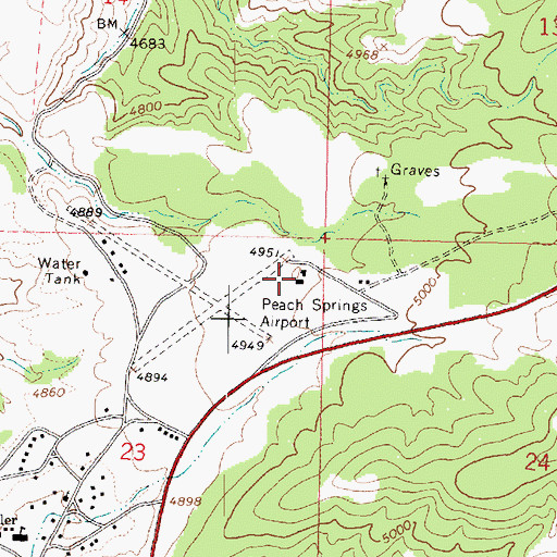 Topographic Map of Peach Springs Airport (historical), AZ