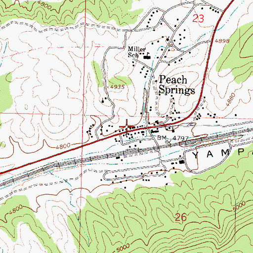 Topographic Map of Peach Springs Railroad Station, AZ