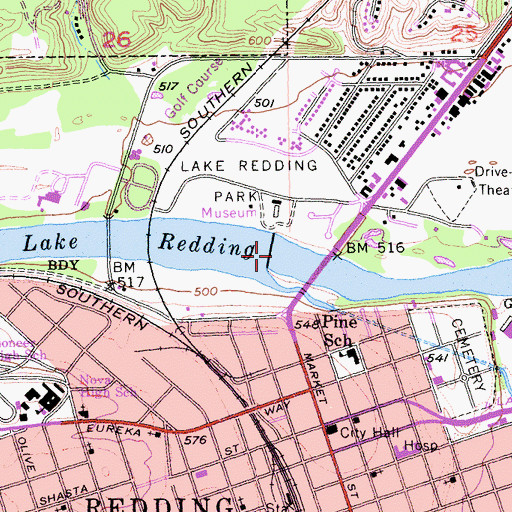Topographic Map of Lake Redding, CA