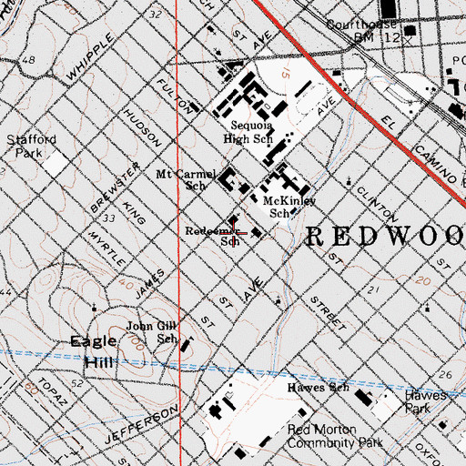 Topographic Map of Redeemer Lutheran School, CA