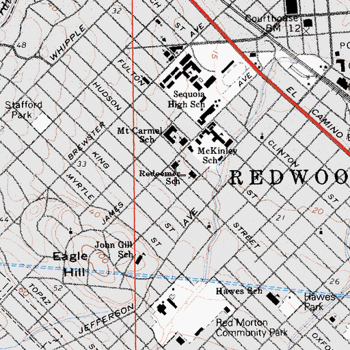 Topographic Map of Redeemer Lutheran School, CA