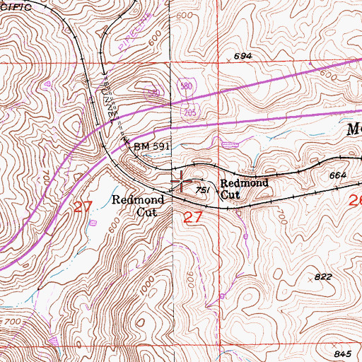 Topographic Map of Redmond Cut, CA