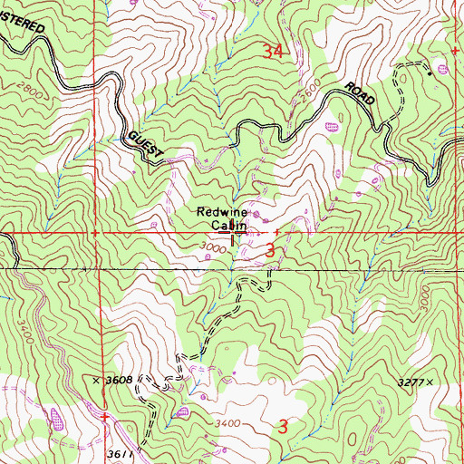 Topographic Map of Redwine Cabin, CA