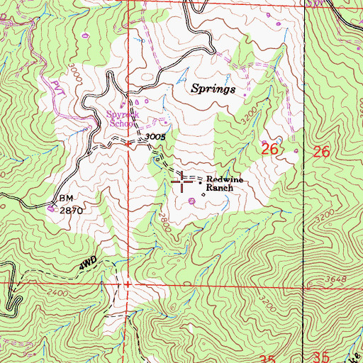 Topographic Map of Redwine Ranch, CA