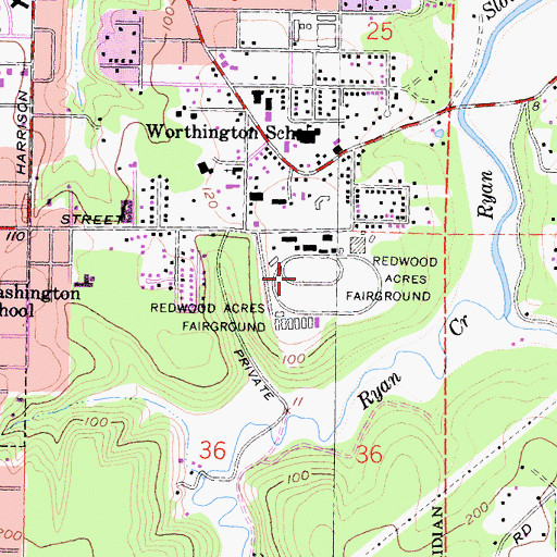 Topographic Map of Redwood Acres Fairground, CA