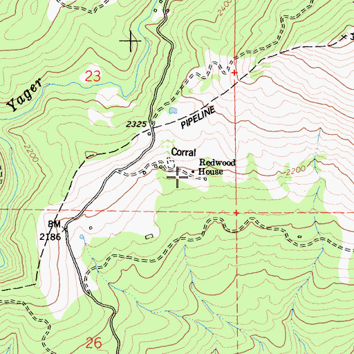 Topographic Map of Redwood House, CA
