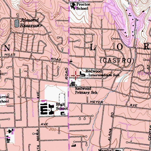 Topographic Map of Castro Valley Adult School, CA