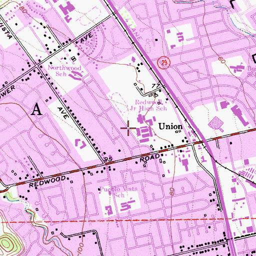 Topographic Map of Redwood Middle School, CA