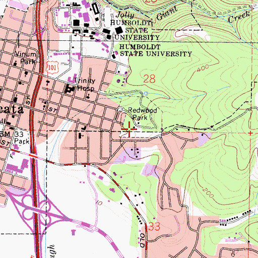 Topographic Map of Redwood Park, CA