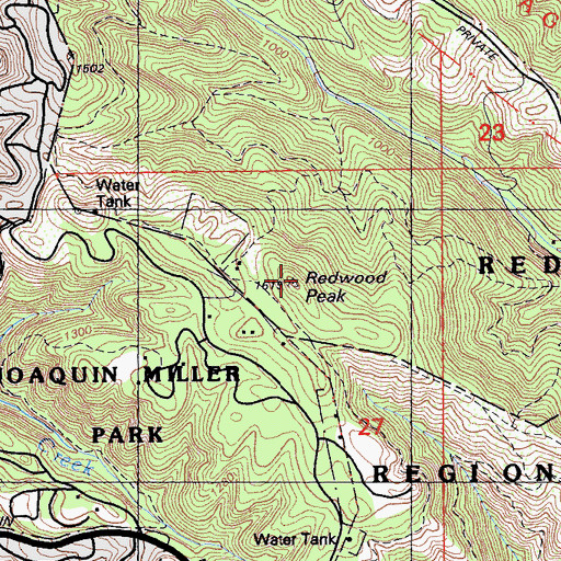 Topographic Map of Redwood Peak, CA