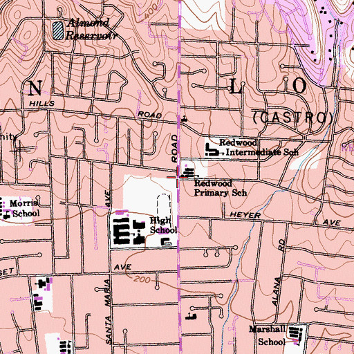 Topographic Map of Redwood Primary School, CA