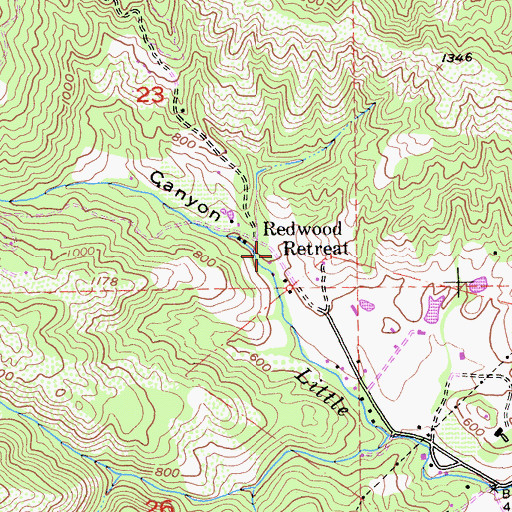 Topographic Map of Redwood Retreat, CA