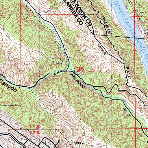 Topographic Map of Redwood School, CA