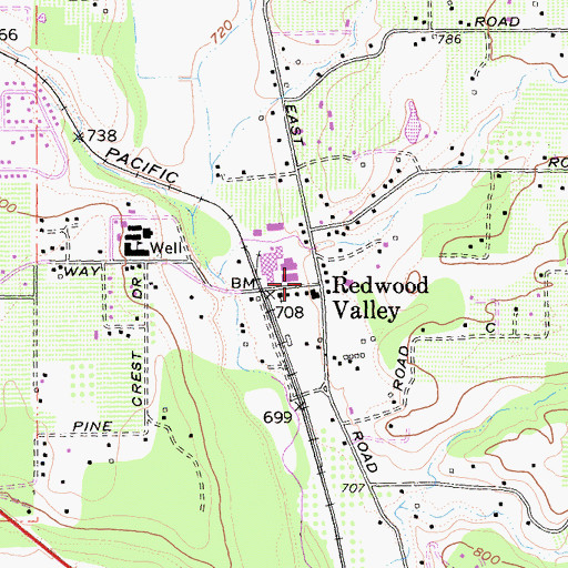 Topographic Map of Redwood Valley, CA