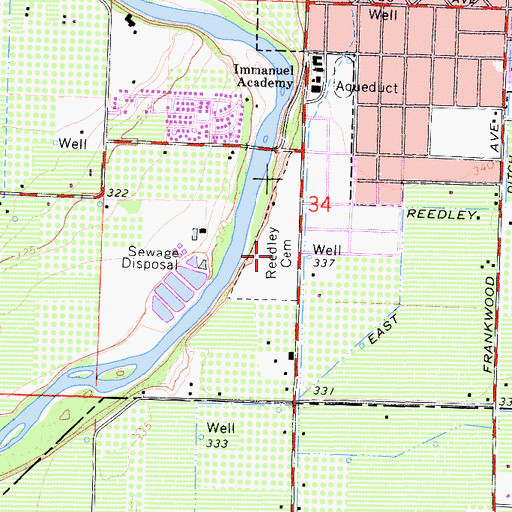 Topographic Map of Reedley Cemetery, CA