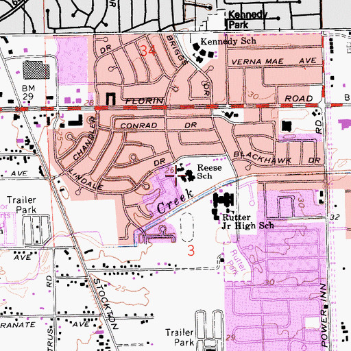 Topographic Map of David Reese Elementary School, CA