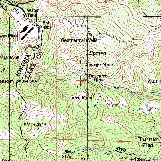 Topographic Map of Research Mine, CA