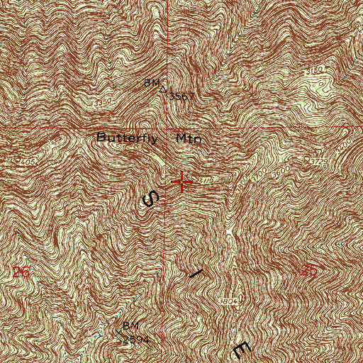 Topographic Map of Butterfly Mountain, AZ