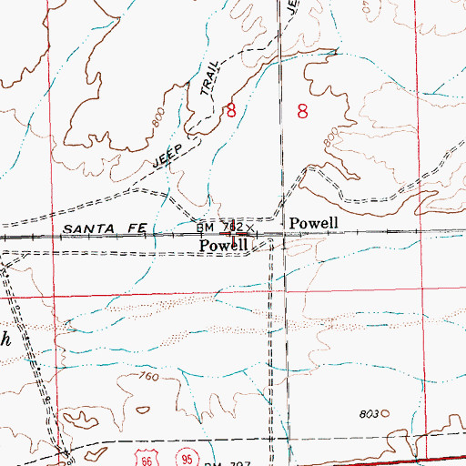 Topographic Map of Powell Railroad Station, AZ