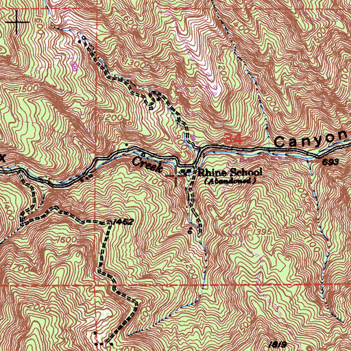 Topographic Map of Rhine School, CA