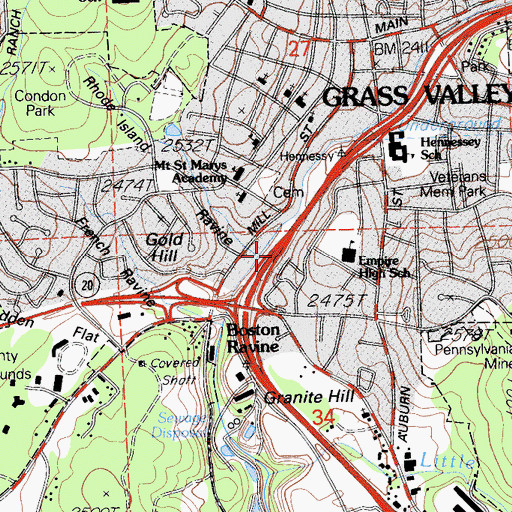 Topographic Map of Rhode Island Ravine, CA