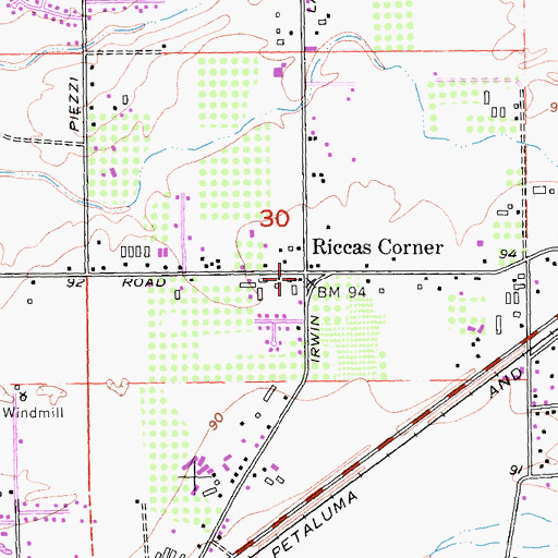 Topographic Map of Riccas Corner, CA