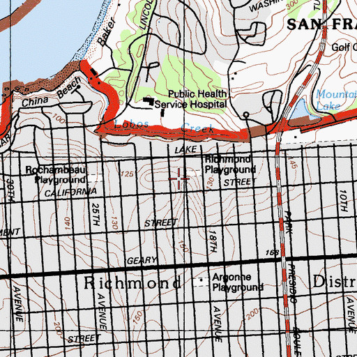 Topographic Map of Richmond Playground, CA