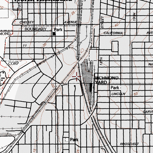 Topographic Map of Richmond Yard, CA