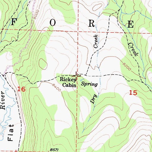 Topographic Map of Rickey Cabin, CA