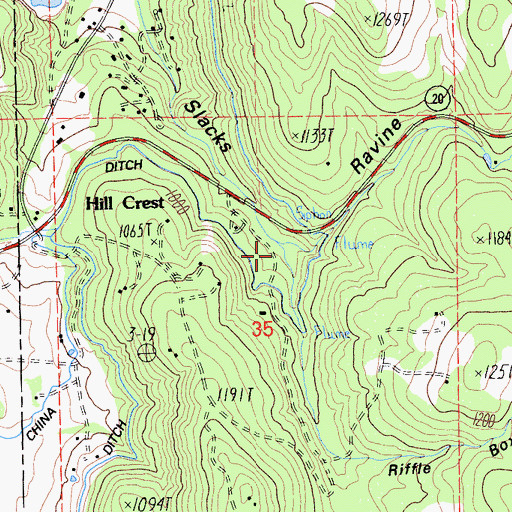 Topographic Map of Riffle Box Ravine, CA