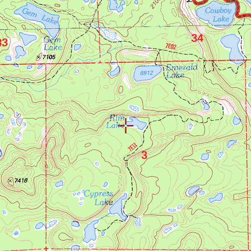 Topographic Map of Rim Lake, CA