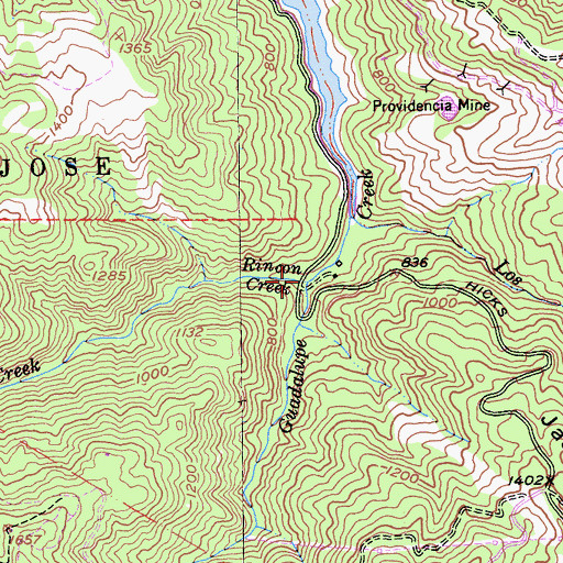 Topographic Map of Rincon Creek, CA