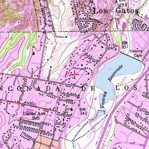 Topographic Map of Rinconada De Los Gatos, CA
