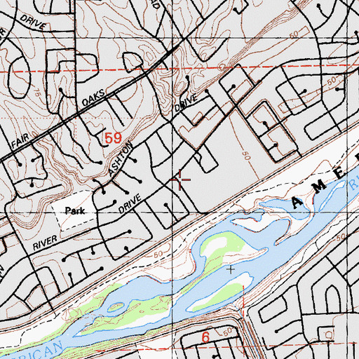 Topographic Map of Rio Americano High School, CA
