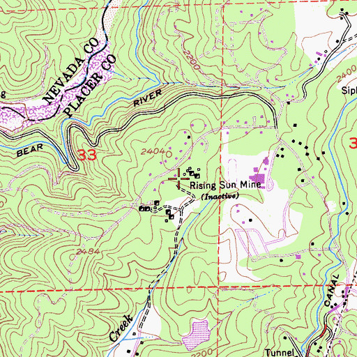 Topographic Map of Rising Sun Mine, CA