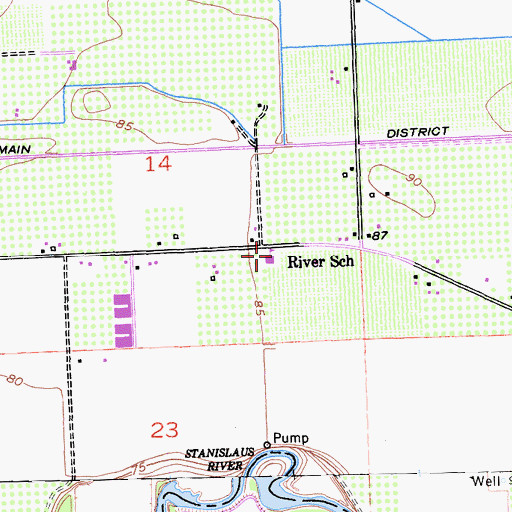 Topographic Map of River School, CA