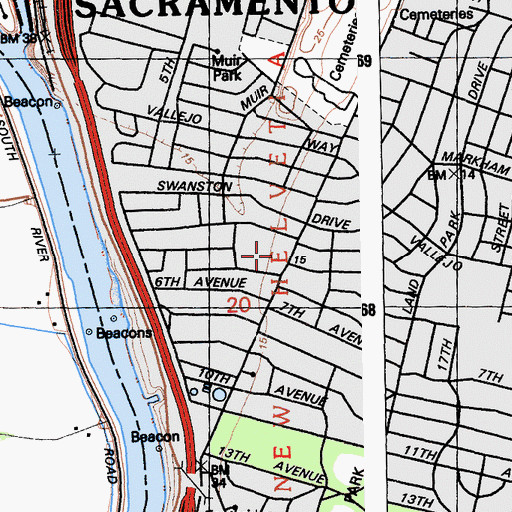 Topographic Map of Crocker / Riverside Elementary School, CA