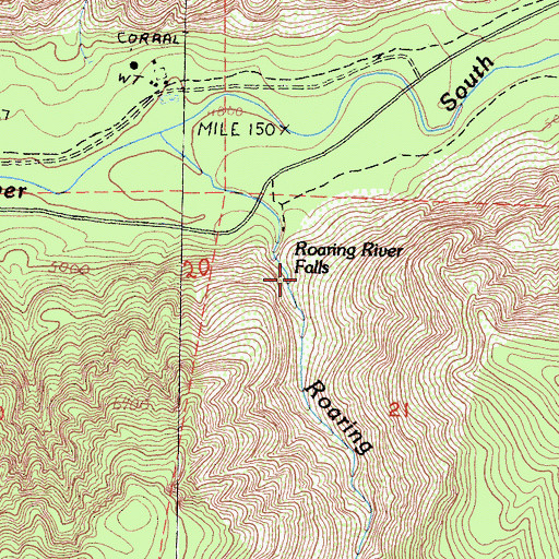 Topographic Map of Roaring River Falls, CA