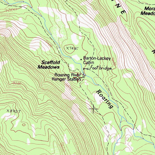 Topographic Map of Roaring River Ranger Station, CA