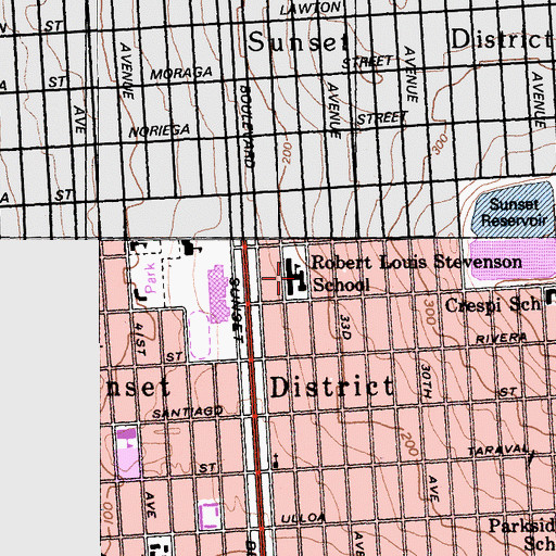 Topographic Map of Robert Louis Stevenson Elementary School, CA