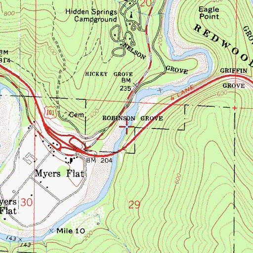 Topographic Map of Robinson Grove, CA