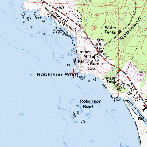 Topographic Map of Robinson Point, CA
