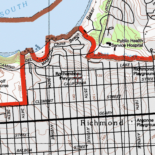 Topographic Map of Rochambeau Playground, CA