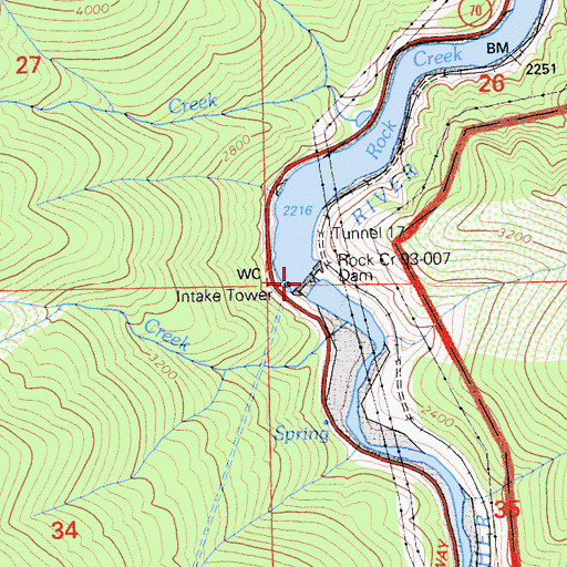 Topographic Map of Rock Creek Dam, CA